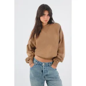 Buzo para mujer algodón camel fit relajado con triángulo acanalado