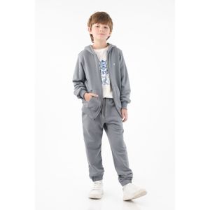 Buzo con capucha para niño de algodón gris regular fit con cierre frontal