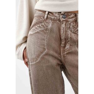 Pantalón para mujer de algodón arena fit relaxed con costuras curvas