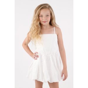Vestido para niña de algodón blanco corte corto con bordado de palmeras