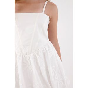 Vestido para niña de algodón blanco corte corto con bordado de palmeras