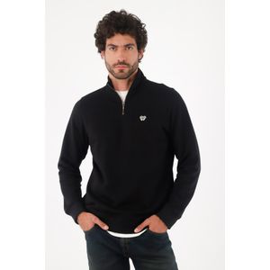 Buzo para hombre de algodón negro regular fit con cuello alto y media cremallera