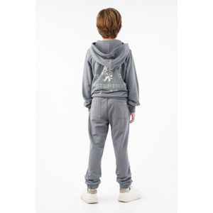 Pantalón jogger para niño de algodón gris fit relajado con cintura elástica con cordón