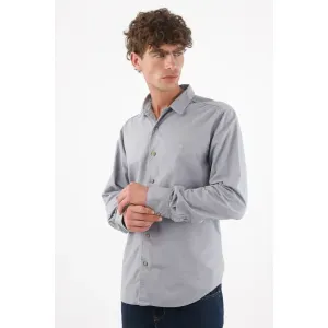 Camisa para hombre en algodón gris claro fit clásico con mini bordado de raquetas