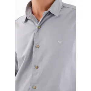 Camisa para hombre en algodón gris claro fit clásico con mini bordado de raquetas