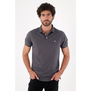 Polo para hombre de algodón gris oscuro fit regular con logo bordado