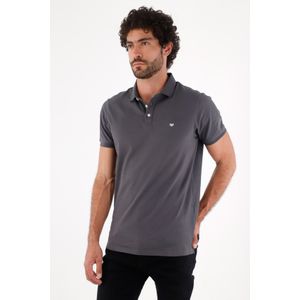 Polo para hombre de algodón gris oscuro fit regular con logo bordado