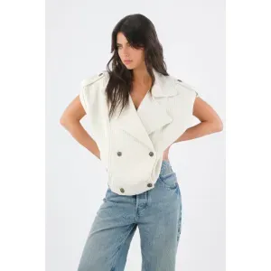 Chaleco para mujer en poliéster blanco sastre cruzado con botones