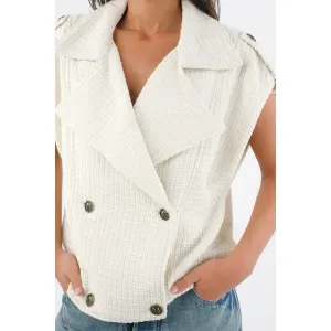 Chaleco para mujer en poliéster blanco sastre cruzado con botones