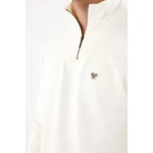 Buzo para hombre de algodón blanco crudo fit clásico con bordado de raquetas