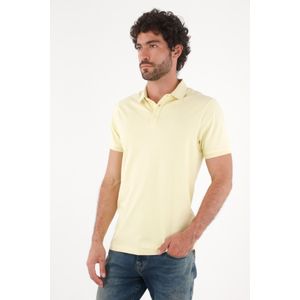 Polo para hombre en algodón amarillo pastel fit clásico con logo minimal