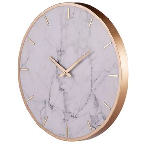Reloj De Pared Redondo 75cm Metal Dorado Fondo Mármol Sintético