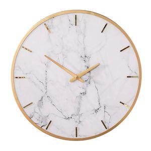 Reloj De Pared Redondo 75cm Metal Dorado Fondo Mármol Sintético