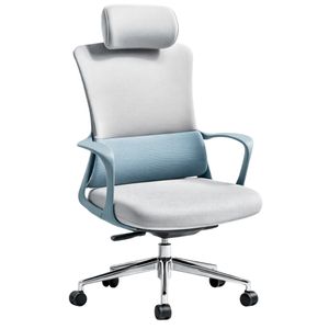 Silla Gerencial Beijing Gris Y Azul Con Cabecero Ergonómico Gris Malla