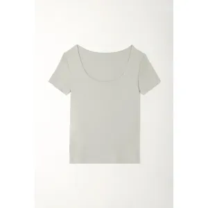 Camiseta básica manga corta verde para mujer