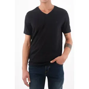 T-shirt para hombre en algodón negro fit clásico con cuello en V
