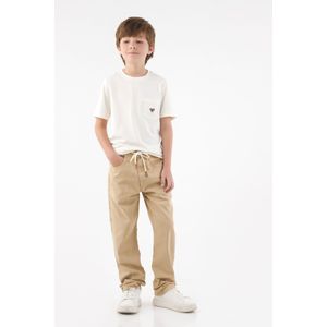Pantalón para niño de algodón beige fit recto con cordón visible