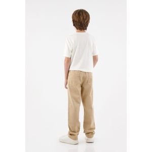 Pantalón para niño de algodón beige fit recto con cordón visible
