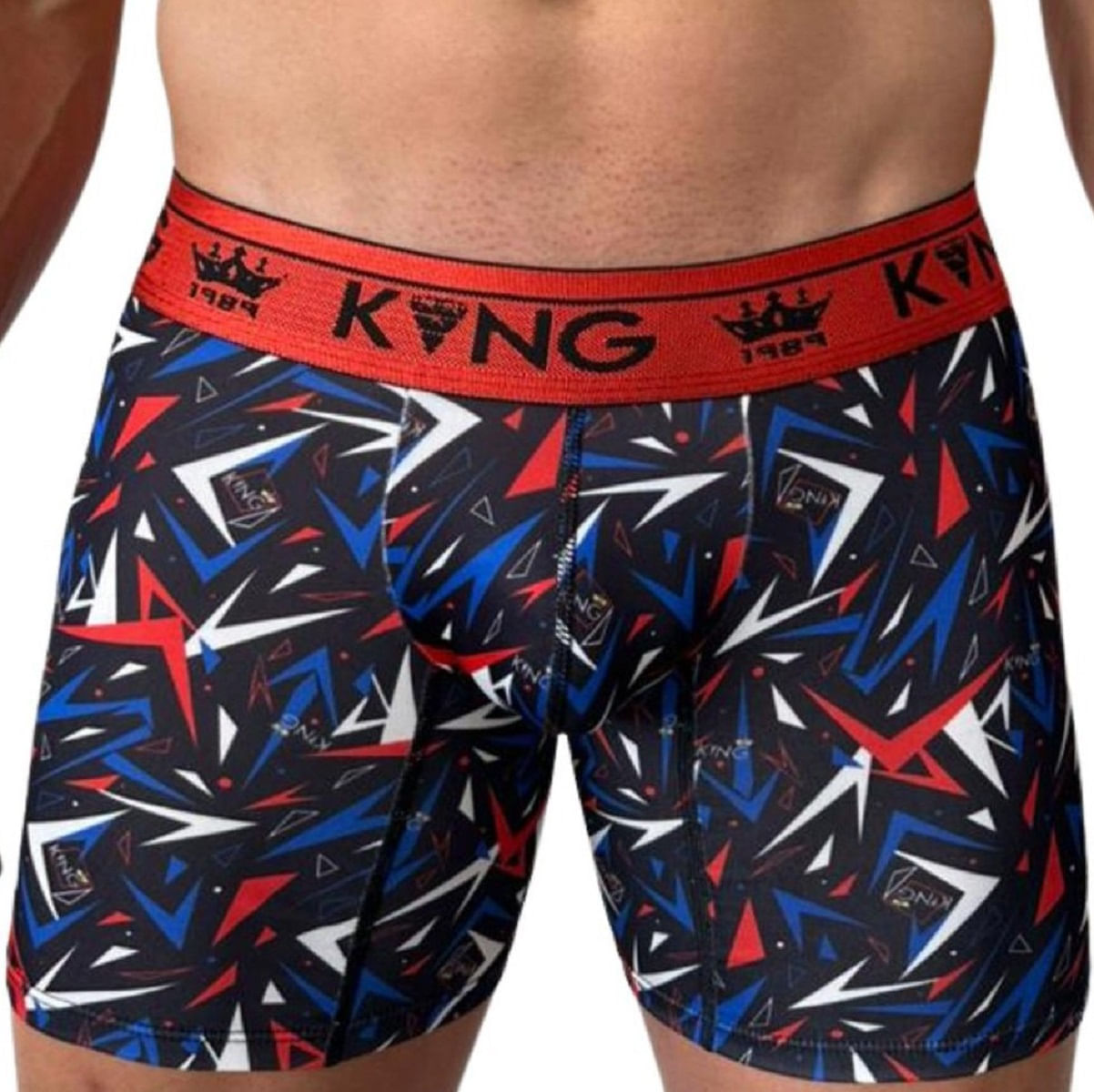 Bóxer Para Hombre King En Seda Fría Azul Blanco Rojo - Agaval