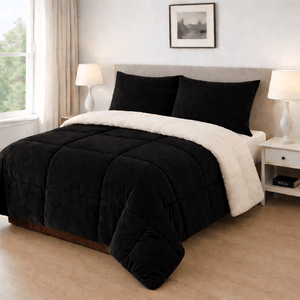 Edredón Piel de Durazno Sintético Doble Faz Tamaño Doble Negro - Beige. Suavidad y Elegancia