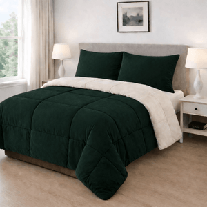 Edredón Piel de Durazno Sintético Doble Faz Tamaño Doble Verde Oscuro - Beige. Suavidad y Elegancia