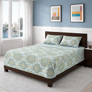 Juego de Sábanas Voypre Estampadas en Microfibra Tamaño Doble Mándala Verde Naranja