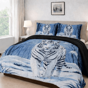 Edredón Piel de Durazno Sintético Doble Faz Tamaño Doble Unicolor Negro Tigre de Bengala