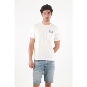 Camiseta regular fit con bolsillo y mini gráfico de algodón blanco para hombre