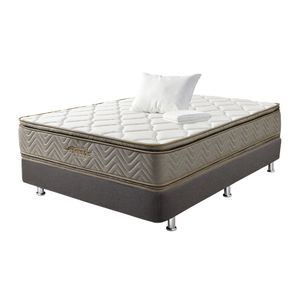 COMBO FANTASÍA COLCHON GALAXY 100X190CM + PROTECTOR +BASE CAMA SOMIER PLUSS M2 LINO GRIS +ALMOHADA