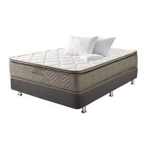 COMBO FANTASÍA COLCHON GALAXY 140X190CM + PROTECTOR + BASE CAMA SOMIER PLUSS M2 LINO GRIS+ 2 ALMOHADAS