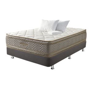 COMBO FANTASÍA COLCHON OPTIMS 160X190CM + BASE CAMA SOMIER PLUSS M2 LINO GRIS+ 2 ALMOHADAS + PROTECTOR