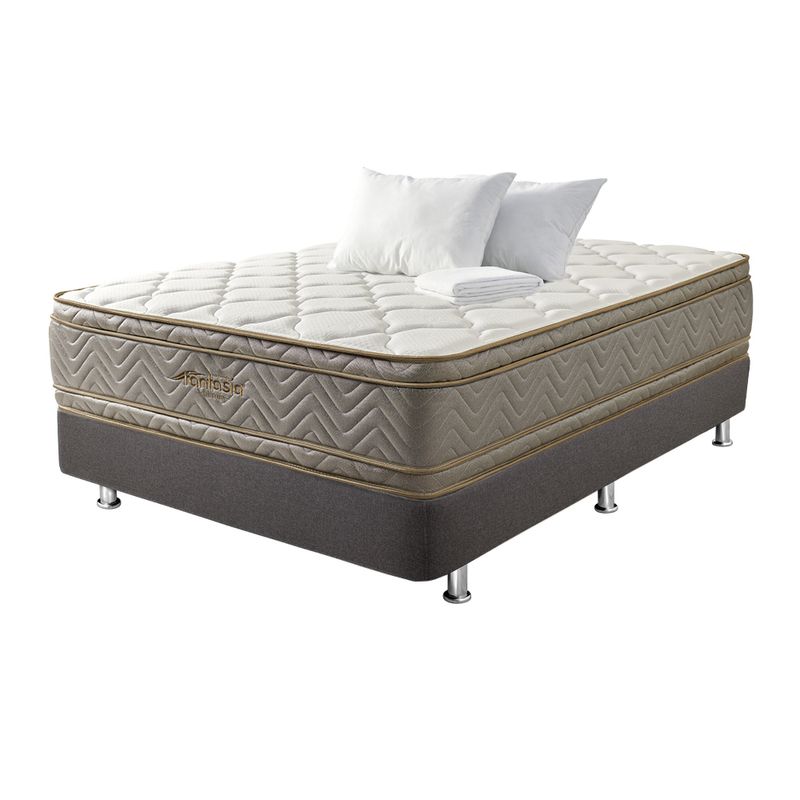 COMBO-FANTASIA-COLCHON-OPTIMS-160X190CM---BASE-CAMA-SOMIER-PLUSS-M2-LINO-GRIS--2-ALMOHADAS---PROTECTOR