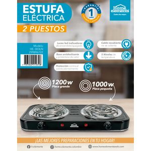 Estufa Electrica 2 Puestos Negra HE-003LN Home Elements