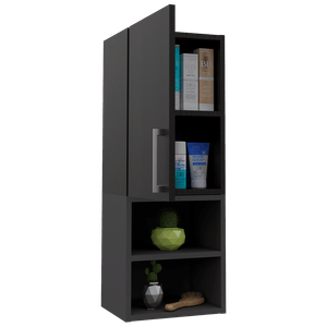 Gabinete de Baño Oporto, Negro y Plata Oscuro, con dos entrepaños