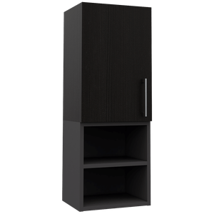 Gabinete de Baño Oporto, Negro y Plata Oscuro, con dos entrepaños