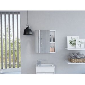Gabinete de Baño Delhi, Blanco Perla, con puerta espejo y varios entrepaños