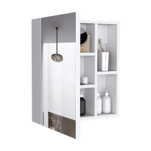 Gabinete de Baño Delhi, Blanco Perla, con puerta espejo y varios entrepaños