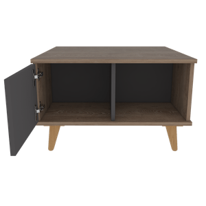 Mesa de Centro Nashira, Miel y Plata oscuro, con una puerta y patas de madera