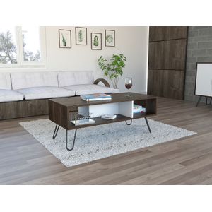 Mesa de Centro Lara, Caoba y Blanco, con amplio espacio y patas de acero