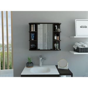 Gabinete de Baño Delio, Wengue, con una puerta de espejo abatible y seis entrepaños ZF