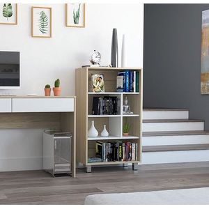 Biblioteca Tonny, Beige y Blanco, con variedad de espacios para libros y artículos decorativos