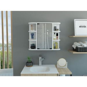 Gabinete de Baño Delio, Blanco, con una puerta de espejo abatibley seis entrepaños ZF