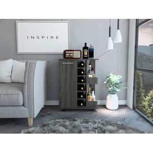 Bar Cart, Grafito, con espacio para botellas y porta copas