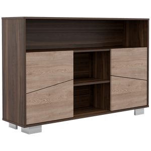 Mesa Auxiliar Recibidor Aureli, Caoba y Miel, con cuatro puertas y patas de acero