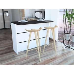 Barra de Cocina Diamante, Wengue y Blanco con dos entrepaños