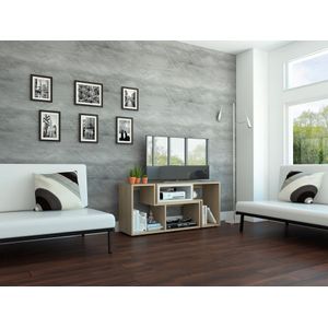 Mesa para TV Ascher, Beige y Blanco, con espacio para televisor de 50 pulgadas EXP