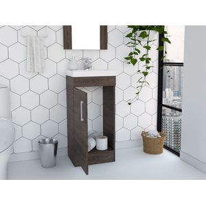 Mueble Lavamanos Oporto, Chocolate, con una puerta abatible