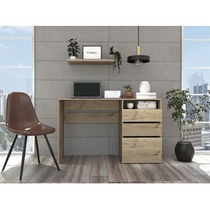 Escritorio Venus, Café claro, con dos cajones multiusos y un cajón archivador adicional