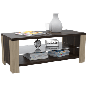 Mesa de Centro Málaga, Caoba y Beige, con dos entrepaños inferiores