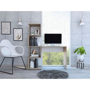 Escritorio Mexico, Beige y Blanco, con tres entrepaños para ubicar libros y elementos decorativos